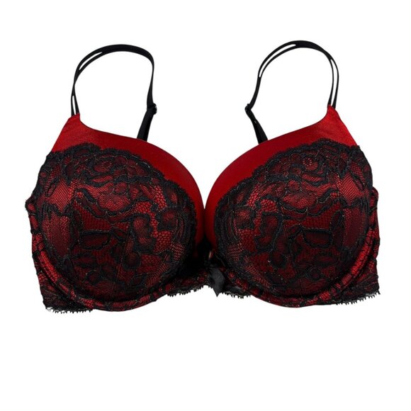 Victoria's Secret Black & Red Lace Very Sexy Plunge Bra Women's Size 34D - Picture 1 of 6